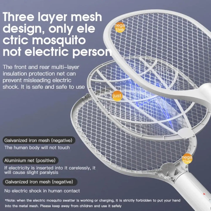 3 IN 1 Electric Mosquito Swatter Mosquito Killer 3500V USB Rechargeable Angle Not Adjustable Electric Bug Zapper Fly Bat Swatter